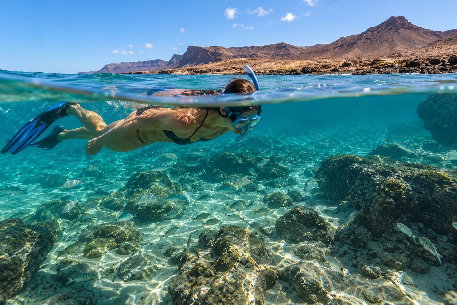 Snorkeling en la Isla de Mayo - imagen promocional generada con IA